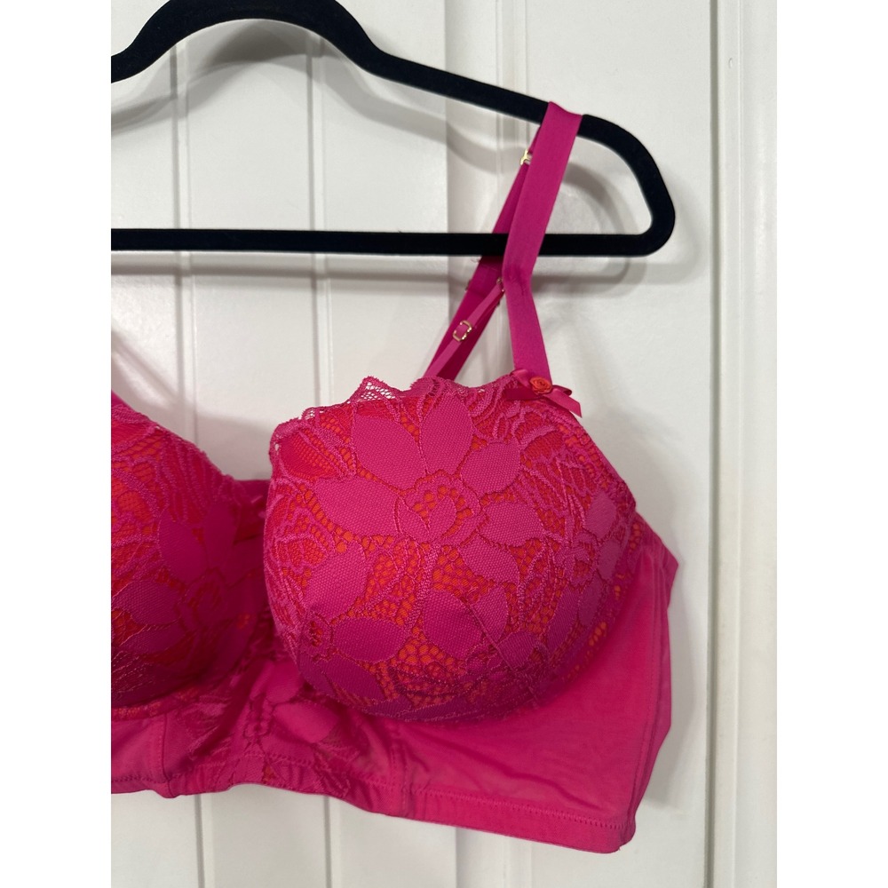Cacique Pink Orange Floral Lace Longline Boost Balconette Bra 46C Underwire - Picture 4 of 11